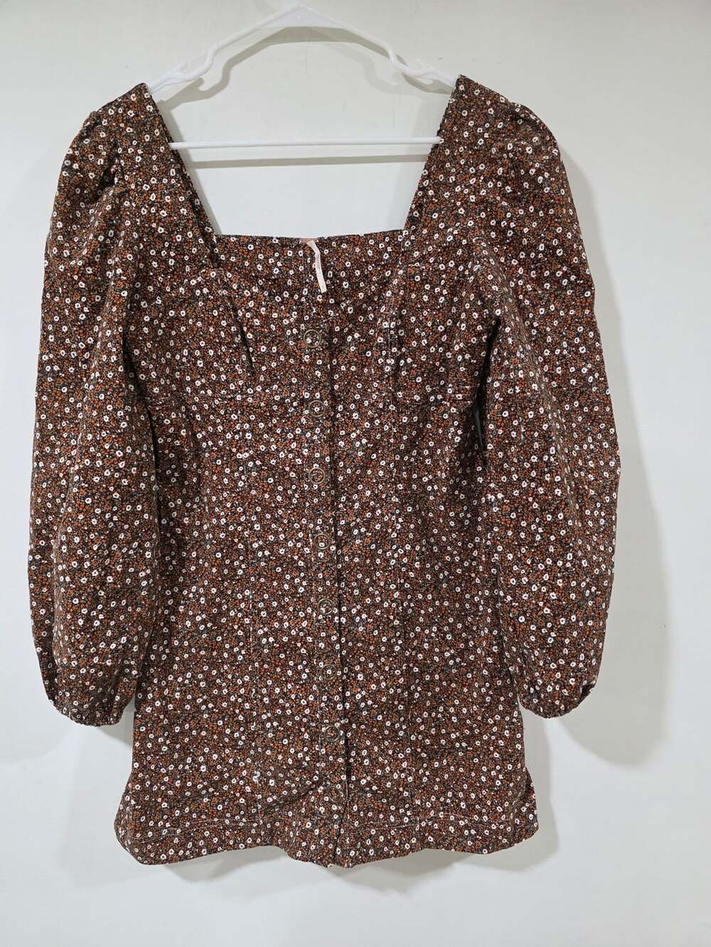 Free People Call Me Cord Floral Mini Dress Size 2 Brown Corduroy